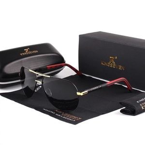 KINGSEVEN Vintage Polarized Aviator Sunglasses with Black Lenses